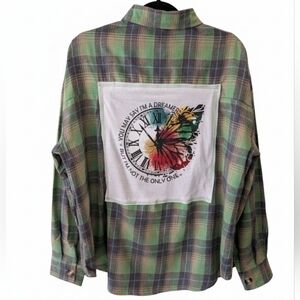 Imagine John Lennon Beatles Upcycled Plaid Shirt Hand Crafted